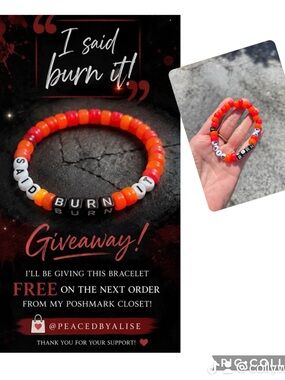 FREE! Bracelet w Next Order! Caroline. I Said Burn It -Orange Beaded Stretch